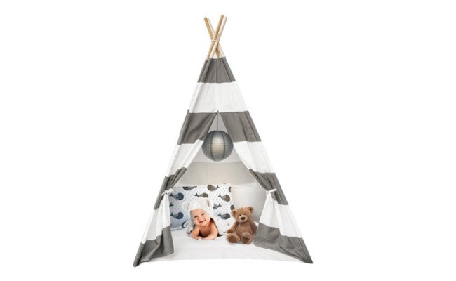 Tiny Land Tente tipi pour enfants pour garçons, tente de jeu pour enfants à  rayures noires et blanches avec étui de transport en toile pour intérieur  et jardin 