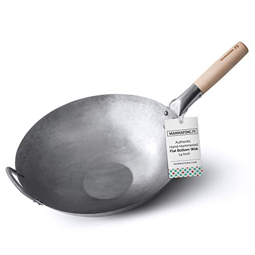 Wok traditionnel Mammafong en acier au carbone martelé à la main