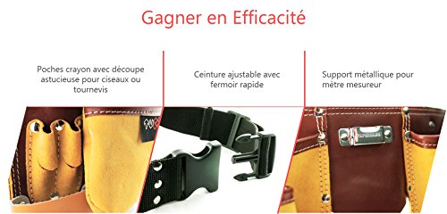 Ceinture porte outils en cuir de qualité avec 11 poches