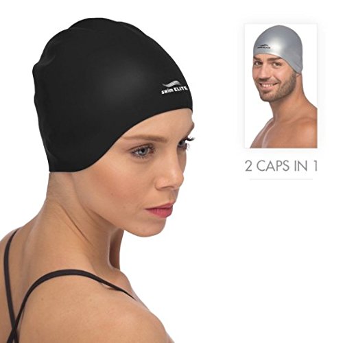 Bonnet de natation 2-en-1 en silicone de qualité supérieure réversible Swim Elite