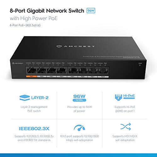 Commutateur Gigabit Gigabit Amcrest 9-Port POE+ Ethernet Switch