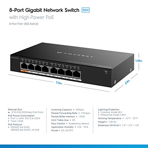 Commutateur Gigabit Gigabit Amcrest 9-Port POE+ Ethernet Switch