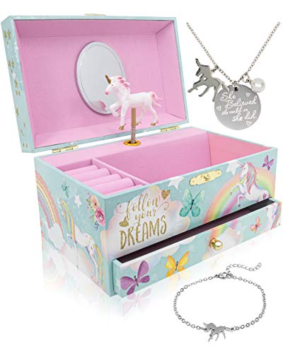 The Memory Building Company Unicorn Music Box & ; Ensemble de bijoux pour petites filles