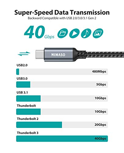 NIMASO Câble Thunderbolt 3 1M 100W 5A/20V 40 Gbps