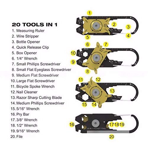 KUSTOM FACTORY Porte Clé Outils Multifonctions 20 en 1