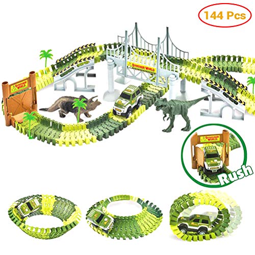 Modaka 144pcs / Pack Piste de Course de Voiture de Jouet de Dinosaure 