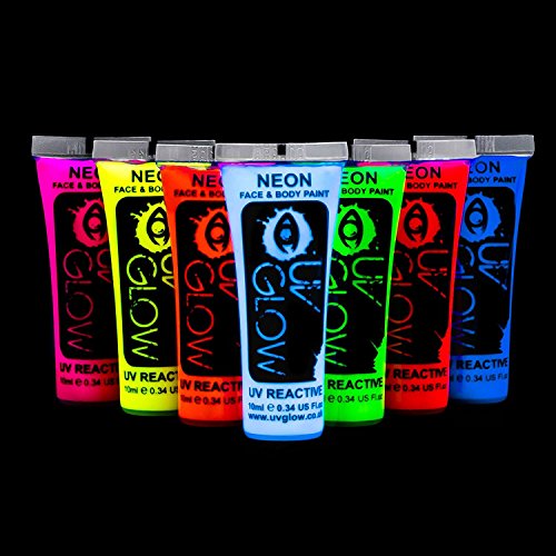 UV Glow Lot de 7 tubes de peinture fluorescente pour le visage et le corps