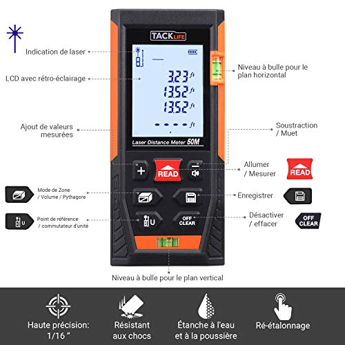 Télémètre Laser 40m, Tacklife Metre Laser