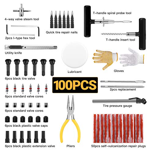 Kit Réparation Pneu 100PCS, TECCPO