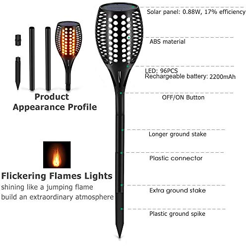 Tomcare Lumières Solaires Imperméables à l'Eau Flickering Flames