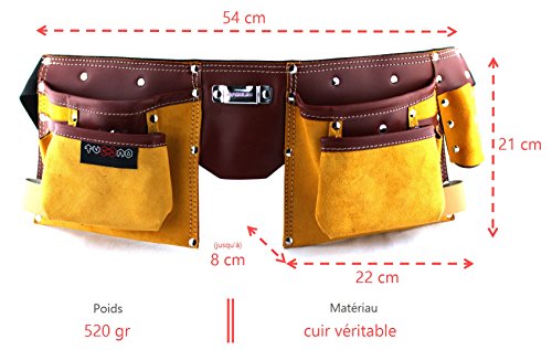 Ceinture porte outils en cuir de qualité avec 11 poches