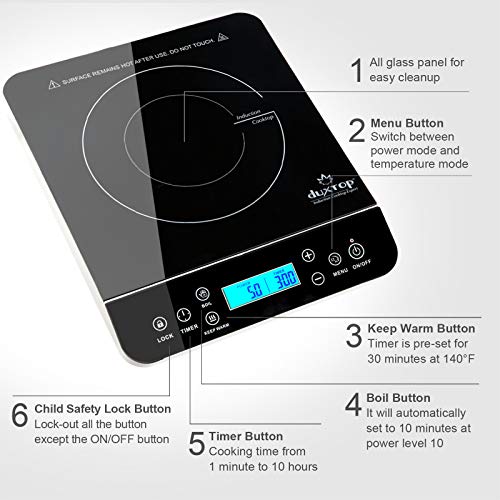 Duxtop LCD 1800-Watt Table de cuisson portable à induction à induction