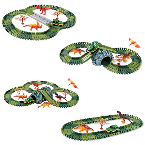 Modaka 144pcs / Pack Piste de Course de Voiture de Jouet de Dinosaure 