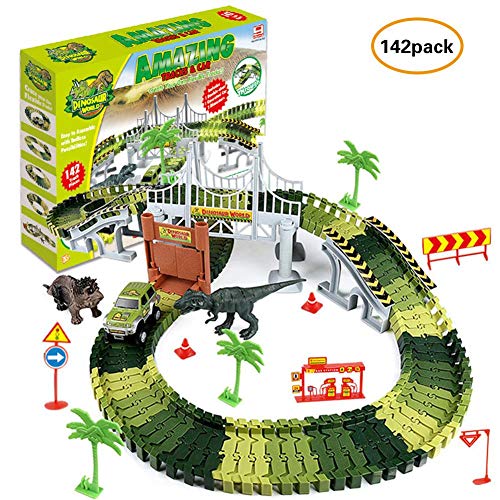 Dinosaur Toys 142 Pcs Pistes De Course De Voiture Flexibles