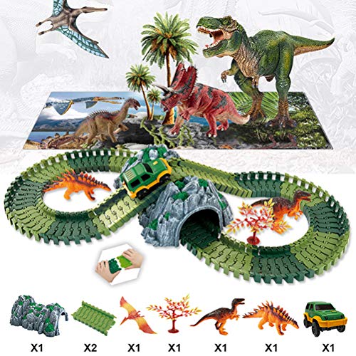 Modaka 144pcs / Pack Piste de Course de Voiture de Jouet de Dinosaure 