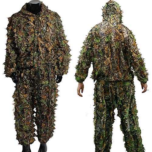 EAROOMZE Combinaison de chasse respirante Ghillie à capuchon camouflage à capuchon léger 3D Hommes