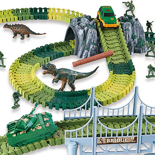 Modaka 144pcs / Pack Piste de Course de Voiture de Jouet de Dinosaure 